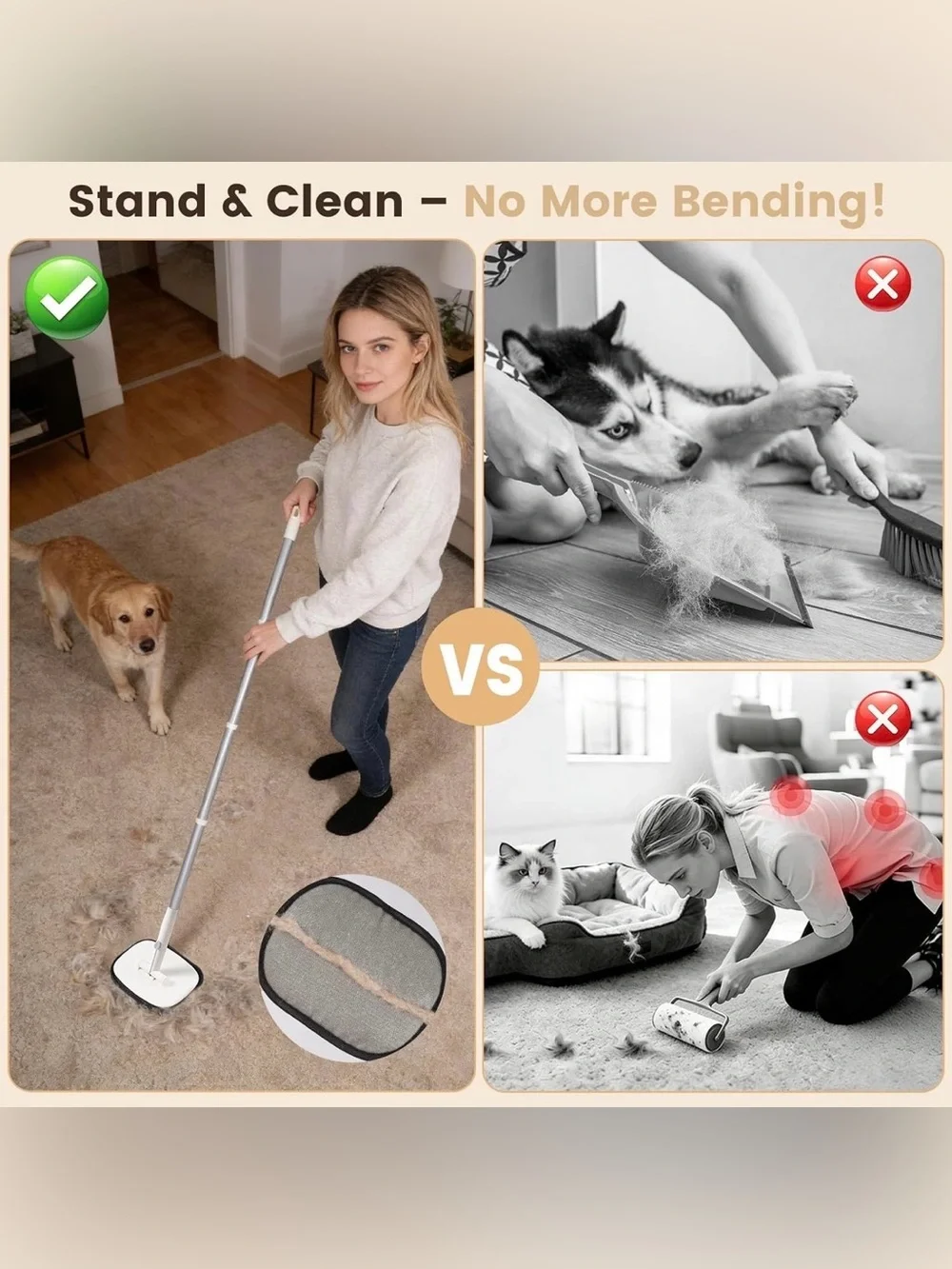 Pet Hair Remover for Cat & Dog, Reusable Pet Hair Removal Tool with Adjustable L